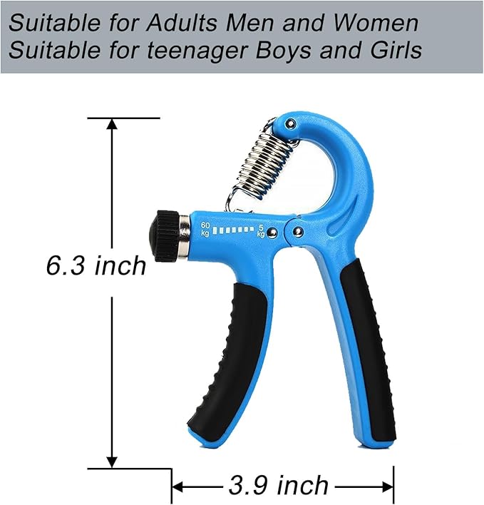 Grip Strengthener 5-60kg Rubber Handle Adjustable Stretcher Hand Trainer Forearm Finger Wrist Gripper Exerciser Squeezer Workout 1 Pack