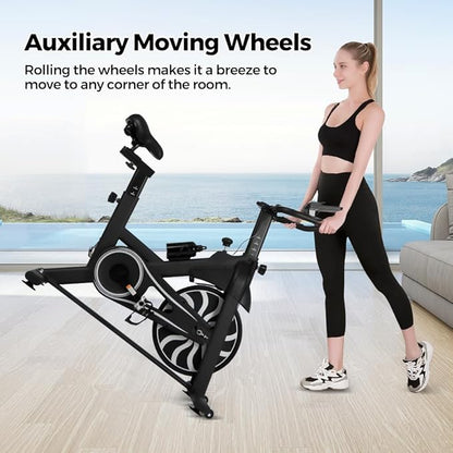 Panana Exercise Bike Indoor Cycling Cycle Bike Stationary for Home Gym Use with Silent Flywheel, LCD Display, Heart Rate Sensor, Phone Tablet Bottle Holders, Adjustable Height Training Cardio Workout