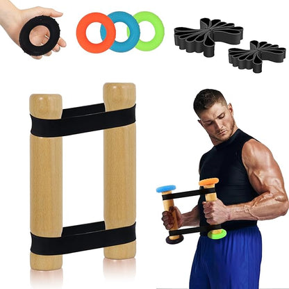 Rip Stick Workout,Upper Body Workout Equipment Home Gym,Wooden Portable Workout Exercise Equipment for Men Women,With 12 Ripstick and 4 Hand Grip Strengthener Bands,Resistance and Strength Training,Joint Rehab