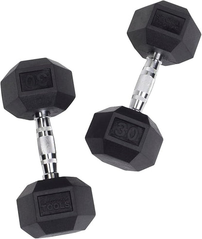 Body-Solid Rubber Coated Hexagon Dumbbells, Hand Weights For Men and Women, Weights Dumbbell for Strength Training, Body Building Home Gym Training Gear