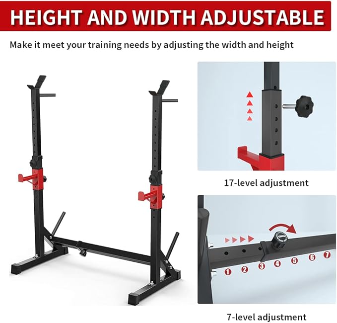 BESTHLS Adjustable Squat Rack Stand with Barbell Rack, Weight Plate Holder, J Hooks,Dip Bar Station for Bench Press Strength Training Max Load 550LBS Suitable for Gym and Home Fitness