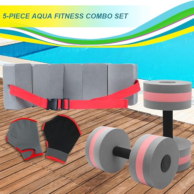 Water Weights Dumbbells Set, High-Density EVA-Foam Water Weight Pool Fitness,Aquatic Swim Belt,Resistance Gloves for Aqua Therapy