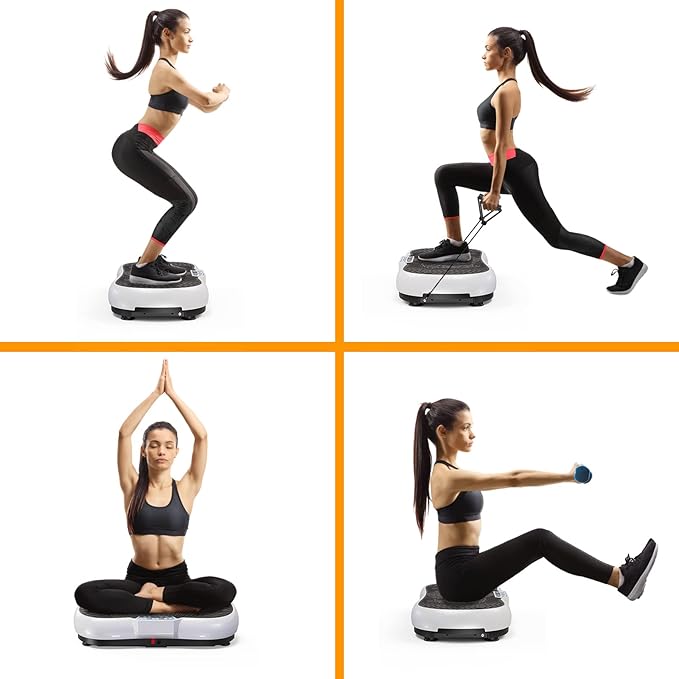 Bigzzia Vibration Plate Exercise Machine 10 Modes Whole Body Workout Vibration Fitness Platform w/ Loop Bands Jump Rope Bluetooth Speaker Home Training Equipment for Weight Loss & Toning