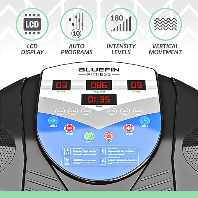 Bluefin Fitness Vibration Platform Pro Model Upgraded Design with Silent Motors and Built in Speakers Build Muscle at Home and Loose Fat