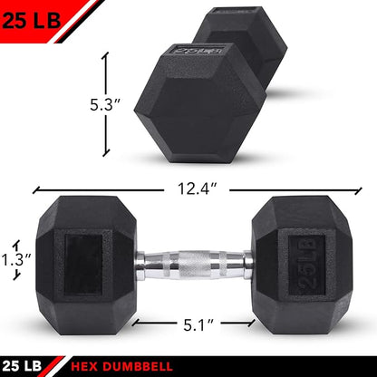 JFIT Rubber Hex Dumbbell - 15 Size, Single and Pair Options, 4-50lbs - Shaped Heads Prevent Rolling and Injury - Ergonomic Hand Weights for Exercise, Therapy, Muscle, Strength and Weight Training