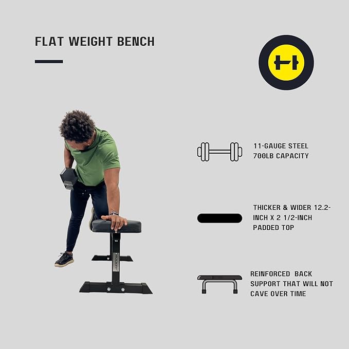 HulkFit Heavy-Duty Flat Workout Weight Bench & Adjustable Utility Flat Incline Decline Exercise Weight Bench - Multicolor