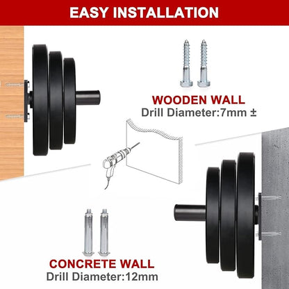 SYL Fitness Wall Mounted Weight Plate Holder, Wall Weight Storage Rack Available in 1" and 2"