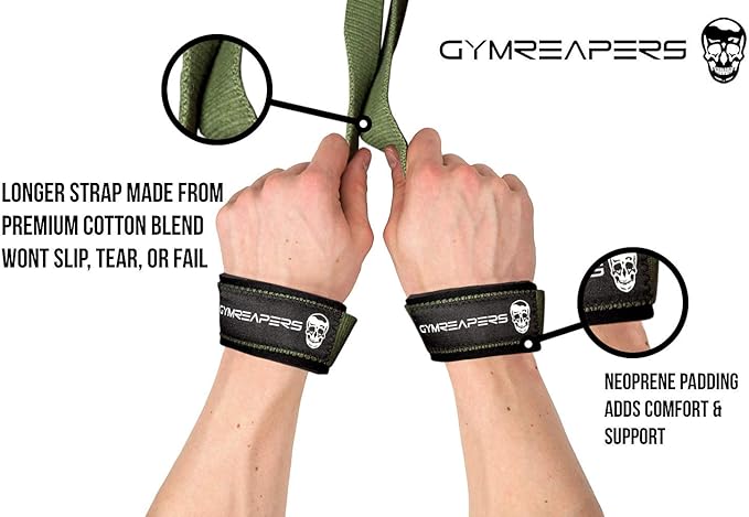 Gymreapers Lifting Wrist Straps for Weightlifting, Bodybuilding, Powerlifting, Strength Training, & Deadlifts - Padded Neoprene with 18 inch Cotton