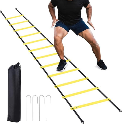 Ohuhu Agility Ladder Speed Training Set 12 Rung 20ft Exercise Ladders with Ground Stakes for Soccer Football Boxing Footwork Sports Fitness Training Ladder with Carry Bag