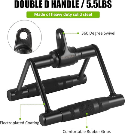 Cable Attachments for Home Gym, Made of Heavy Duty Solid Steel, LAT Pulldown Attachment, Weight Machine Accessories, Straight Pull Down Bar, Tricep Rope, Exercise & Double D Handle