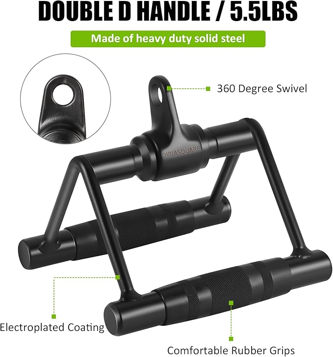 Tricep Press Down Cable Machine Attachment, Heavy Duty Solid Steel LAT Pulldown Attachments, Home Gym Accessories, Double D Handle, V-Shaped Bar, Tricep Rope, Exercise Handles