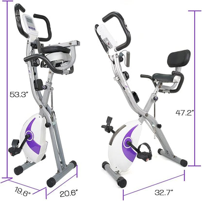 Exercise Bike insgym Foldable Fitness - Stationary Upright Workout Bike with Comfortable Seat Cushion and LED Display Heart Rate with 8-Level Adjustable easy assemble for Adult