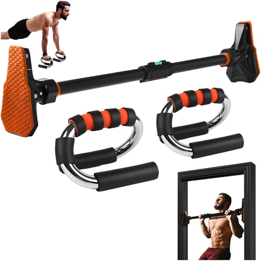 SQUATZ Doorway Pullup Bar & S-Shaped Push Up Bars - Pushup Handles for Floor - Door Frame Adjustable Pull Up Hanging Bar Home Gym Equipment (29 to 45 Inches)