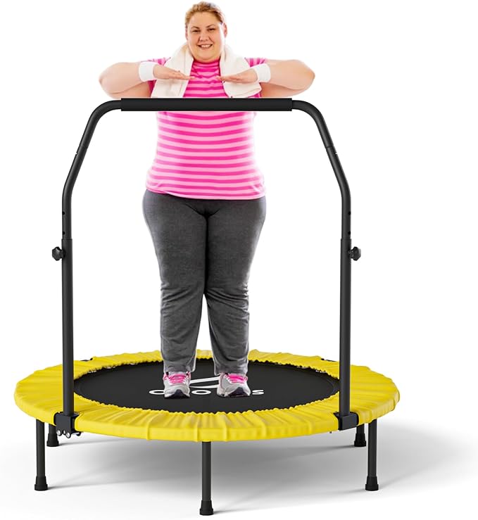 CLORIS 40in Folding Trampoline Mini Rebounder Fitness Trampoline with Adjustable Foam Handle for Kids/Adult, with safty Padded Cover Best Gift for Kids/Adult