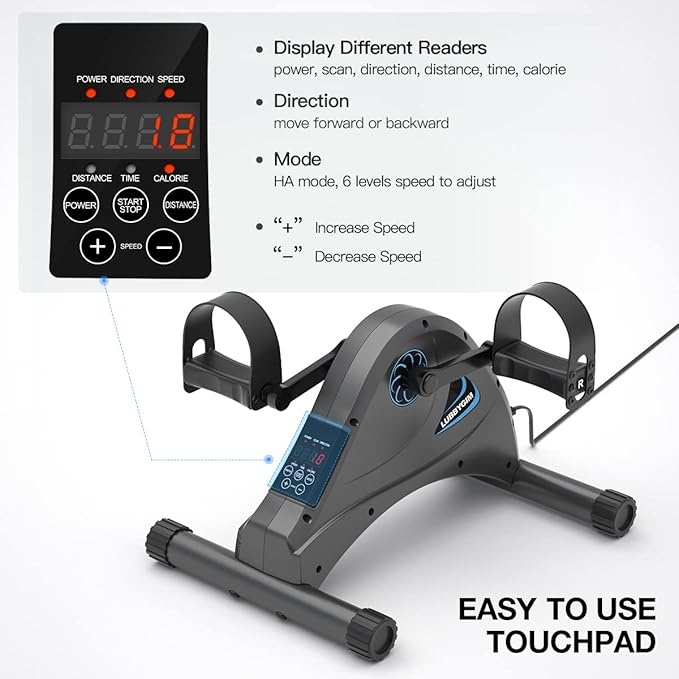 Motorized Mini Exercise Bike Pedal Exerciser for Seniors Rehab Training, LUBBYGIM Electric Under Desk Bike Pedal Exerciser for Arm/Leg Fitness & Physical Therapy, 6 Levels Speed Adjustment