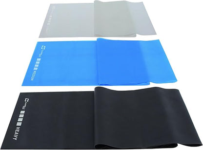 Capelli Sport Resistance Bands, Light, Medium and Heavy Exercise Flat Bands, Multicolor, 46 Inch, Pack of 3, Gray Blue Black