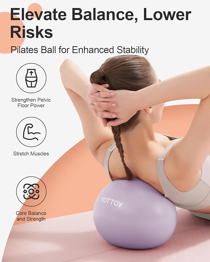 Pilates Ball, 10-inch Exercise Ball with Anti-Burst Technology for Stability, Stability Ball for Yoga, Pilates, Physical Therapy, Home Gym and Office Fitness Equipment