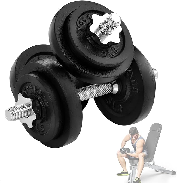 Yes4All Adjustable Dumbbell Set with Weight Plates/Connector - Exercise & Workout Equipment - Size Options 40lbs to 200lbs