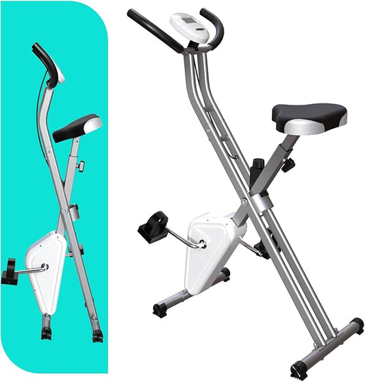 Portable Exercise Bike, Lightweight Stationary Bikes for Home Workout, Foldable Indoor Cycling Bike for Seniors, 240LB Capacity, Stepless Control Friction Resistance