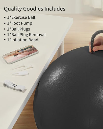 Anti-Burst Exercise Ball for Working Out, Yoga Ball for Pregnancy,Extra Thick Workout Ball for Physical Therapy,Stability Ball for Ball Chair Fitness with Pump