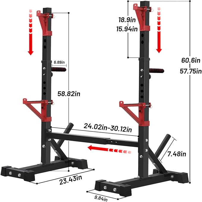 CANPA Squat Rack, Adjustable Barbell Rack Strength Training Barbell Stand with Dip Station Multi-Function Squat Stand Equipment for Home Gym Fitness 600Lbs