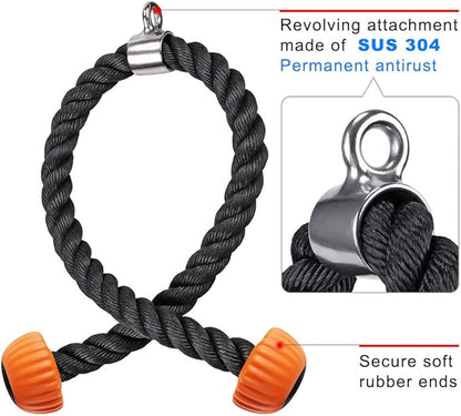 SELEWARE Tricep Rope W/Rubber Ends Cable Machine Attachments 28”/36” Universal