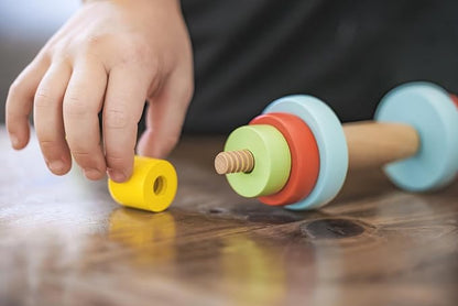 Kids Wooden Toy Dumbbell Set: Colorful Toddler Workout Equipment - Fun Exercise Weights for Children - Safe and Durable Kids Weight Set - Active Play and Fitness Habits - 2pc Kids Gym