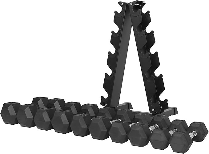 Signature Fitness Premium Rubber Coated Hex Dumbbell Weight Set