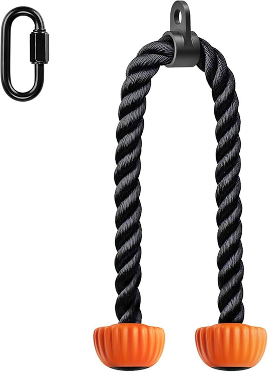 SELEWARE Triceps Rope with Non-Slip Soft Rubber Ends Home Gym Cable Attachment Workout Accessories 28 & 36 inches Long LAT Pulldown attachment Black and Oranger