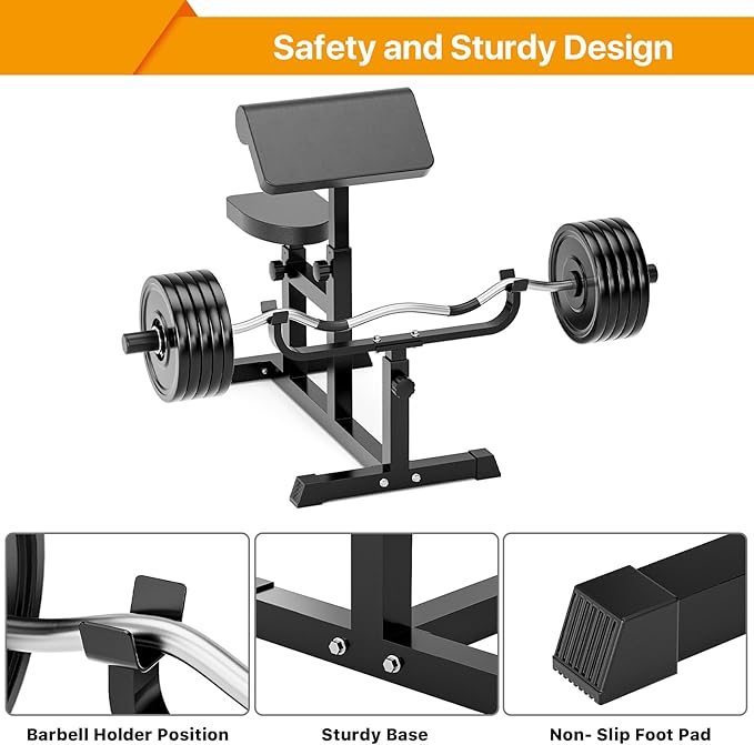 Uboway Preacher Curl Bench, Curl Bench for Weight Lifting, Preacher Curl Pad with Adjustble Height, Isolated Barbell Dumbbell Biceps Station, Roman Chair for Upper Limb Muscle for Home Gym