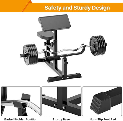 Uboway Preacher Curl Bench, Curl Bench for Weight Lifting, Preacher Curl Pad with Adjustble Height, Isolated Barbell Dumbbell Biceps Station, Roman Chair for Upper Limb Muscle for Home Gym