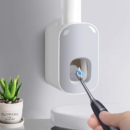 Toothpaste Dispenser,Automatic Toothpaste Squeezer Fit for Kids and Adults,Hands Free Wall Mounted Toothpaste Holder With Self-stick Sticker,Punch-Free Toothpaste Squeezer For Famliy Washroom(Gray)