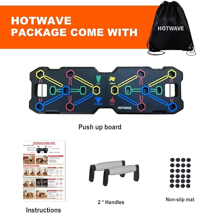 HOTWAVE Portable Workout Equipment with 20 Gym Accessories.Push Up Board &Plank,Resistance Band with Ab Roller Wheel,Exercise at Home For Men and Women