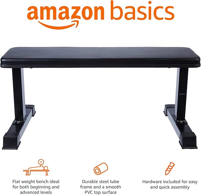 Amazon Basics Flat Weight Bench, Black