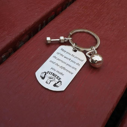 Fitness Keychain Featuring Dumbbell and Kettlebell with Uplifting