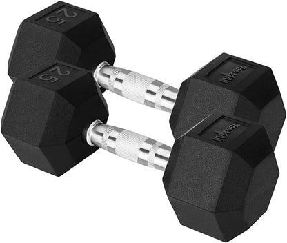 Yes4All Chrome Grip Encased Hex Dumbbells – Hand Weights With Anti-Slip 10-30 LBS Pair