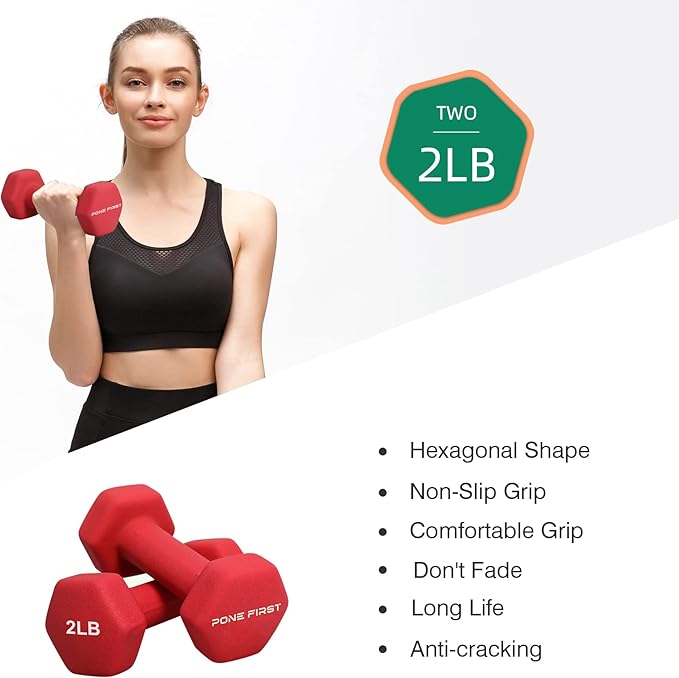 Dumbbell Hand Weight Pairs – Neoprene Dumbbell Exercise & Fitness For Home Gym Equipment and Adjustable Dumbbell Sets–Non-Slip, Color Coded Hex Shaped Free Weights For Women,Men 2LB 3LB 5LB 8LB 10LB Pounds