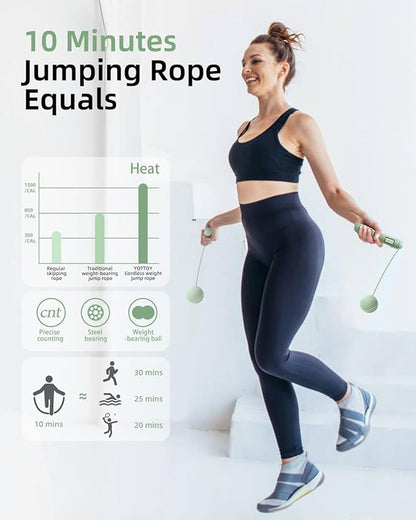 Cordless Jump Rope with Counter - Ropeless Jump Rope 2 In 1 with Large Cordless Ball-Weighted Jump Rope for Women with LCD Display