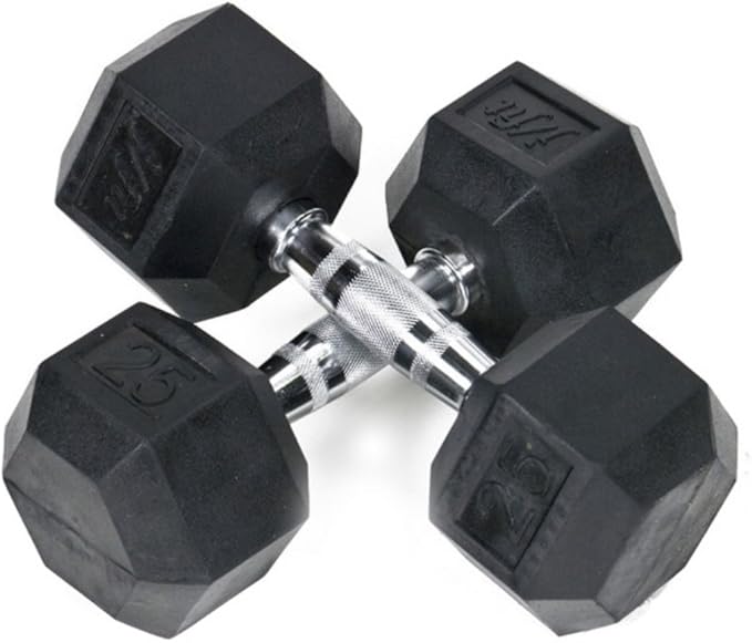 JFIT Rubber Hex Dumbbell - 15 Size, Single and Pair Options, 4-50lbs - Shaped Heads Prevent Rolling and Injury - Ergonomic Hand Weights for Exercise, Therapy, Muscle, Strength and Weight Training