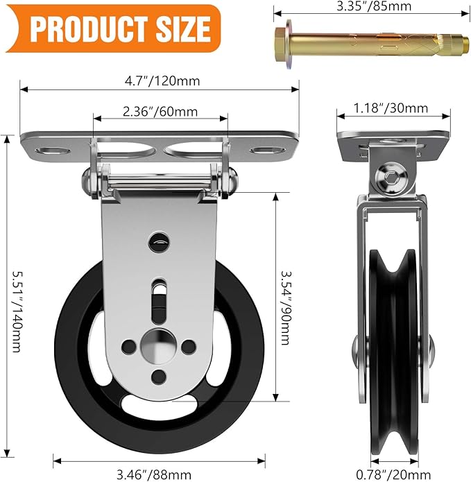 Pulley Wheel for Cable Machines, 180° Rotatable,Silent Bearing Home Gym Equipment Pull Down Attachment Weight Lifting Pulley Traction