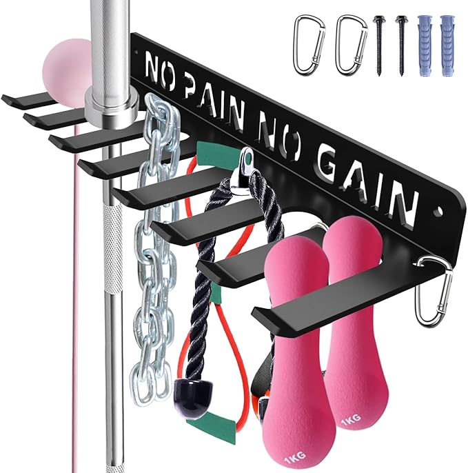 Home Gym Accessories Organization Storage Rack Equipment For Home 8 Hook Wall Hanger Display Gear Barbells Resistance Bands Jump Ropes Lifting Belt Hanger Accessories Hardware Included