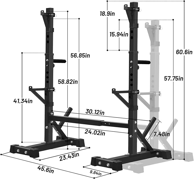 CANPA Squat Rack, Adjustable Barbell Rack Strength Training Barbell Stand with Dip Station Multi-Function Squat Stand Equipment for Home Gym Fitness 600Lbs