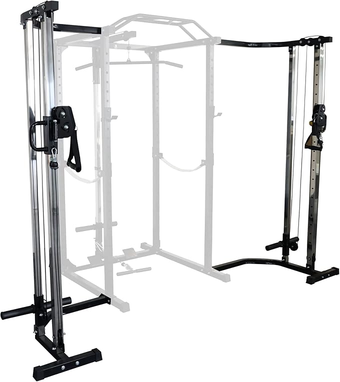 Signature Fitness Multi-Function Adjustable Power Cage with J-Hooks, Safety Straps and Optional LAT Pulldown Attachment and Cable Crossover, Multiple Styles