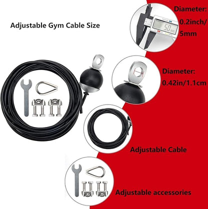 Adjustable Fitness Pulley Cable,Replacement Cable Machine Accessories,Cable Pulley Attachments for Gym -Thick 5mm(0.2inch) Heavy Duty Steel Wire Rope for Home Gym Cable