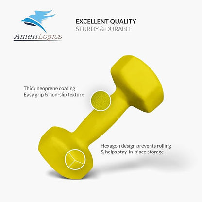 AmeriLogics Neoprene Dumbbell Sets- complete with a storage rack, non-slip, hex shape weights-bar grips with each set for working out with optimal comfort-ideal weight sets for your home gym.