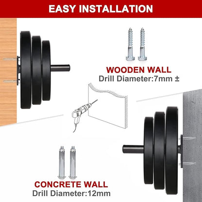 SYL Fitness Wall Mounted Weight Plate Holder, Wall Weight Storage Rack Available in 1" and 2"