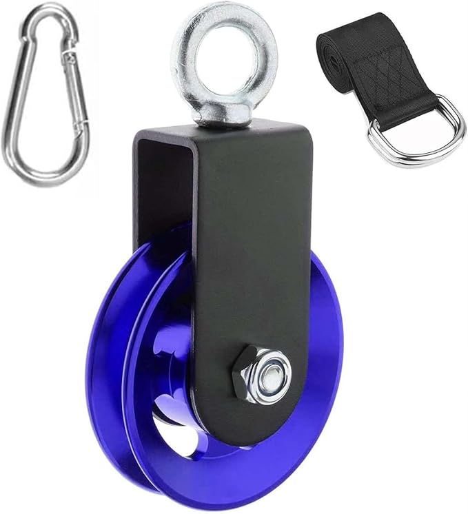 Aluminum Alloy Bearing Pulley Wheel with Hanging Strap Kit,88mm Universal Cable Pulley Rotating Traction Wheel 360 Degree Rotation for Fitness Equipment Accessories