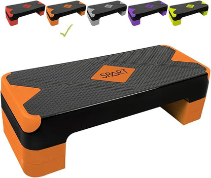 SPART Adjustable Workout Aerobic Stepper, Aerobic Exercise Step Platform with 4 Risers, 3 Levels Adjust 4" - 6" - 8", 26.77" Trainer Stepper with Non-Slip Surface for Home Gym Extra Risers