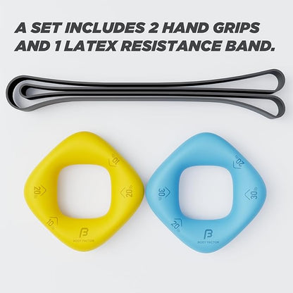 Dual Resistance Hand Grip Strengtheners, Light-Duty Set with Two Hand Grips and Latex Band