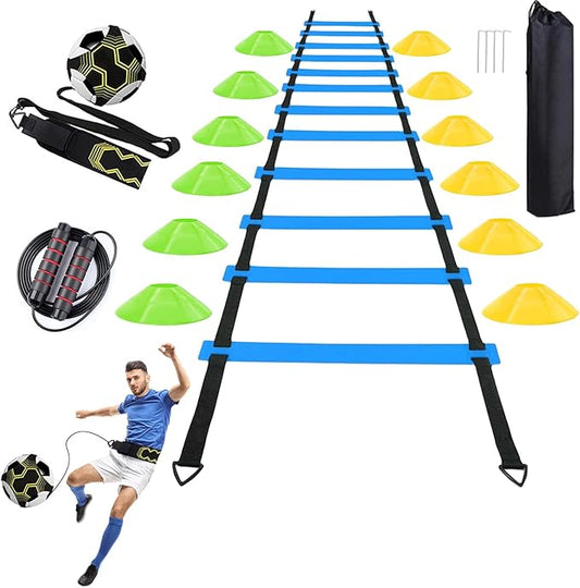 Soccer Agility Training Equipment Set, Soccer Accessories 20Ft Agility Ladder, 12 Cones, Solo Soccer Trainer, Jump Rope Speed Training Equipment Gifts for Boy